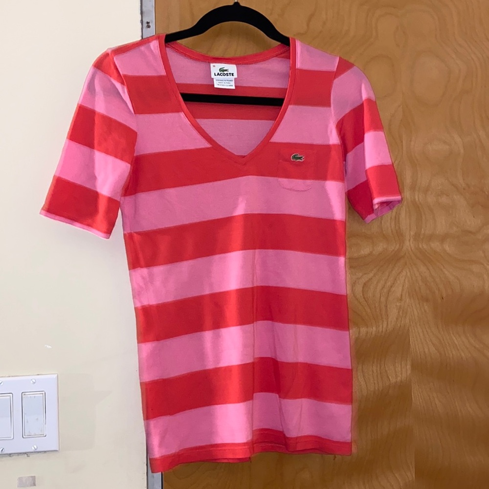 Lacoste Pink and Red Strip Tee